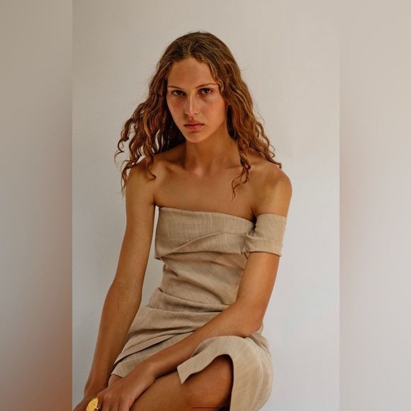 ZARA ASYMMETRICAL SLIP DRESS TAUPE BROWN 3265/332/193/014 - Picture 9 of 9